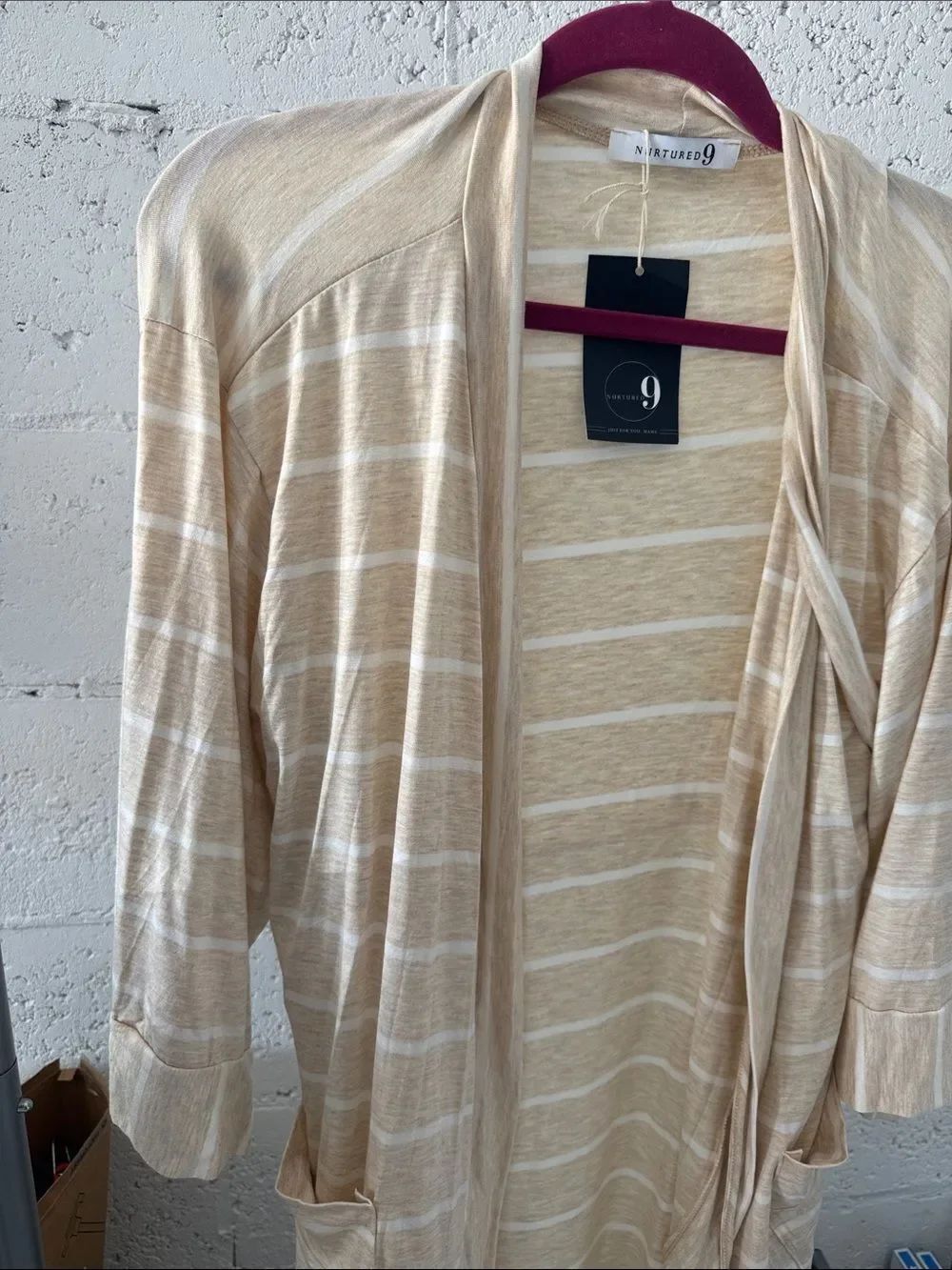 Striped Beige & White Duster Cardigan Nurtured 9 Maternity Robe - SUPER SOFT NEW - Picture 2 of 7
